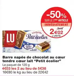Monoprix LU Barre napée de chocolat au cœur tendre cœur lait offre