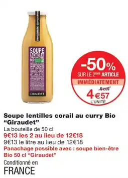 Monoprix Giraudet Soupe lentilles corail au curry Bio offre
