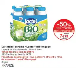Monoprix Lactel Lait demi-écrémé Bio engagé offre