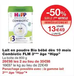 Monoprix Hipp Lait en poudre Bio bébé dès 10 mois offre