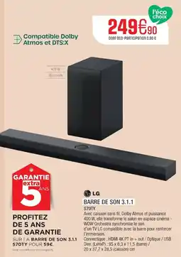 Extra LG BARRE DE SON 3.1.1 S70TY offre