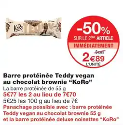 Monoprix KoRo Barre protéinée Teddy vegan offre