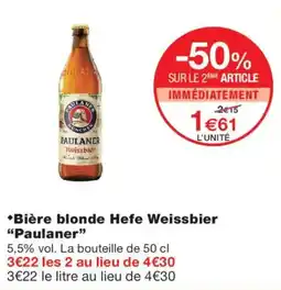Monoprix Paulaner Bière blonde Hefe Weissbier offre