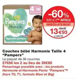 Monoprix Pampers Couches bébé Harmonie Taille 4 offre