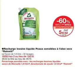 Monoprix Rainett Recharge lessive liquide Peaux sensibles à l'aloe vera offre