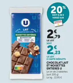 Bi1 U CHOCOLAT LAIT ET NOISETTES ENTIÈRES offre