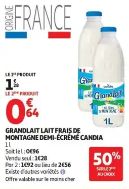 Auchan Grandlait Lait frais de montagne demi-écrémé Candia offre