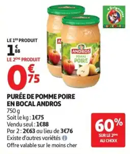 Auchan ANDROS Purée de pomme poire offre