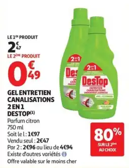 Auchan Destop Gel entretien canalisations 2 en 1 offre