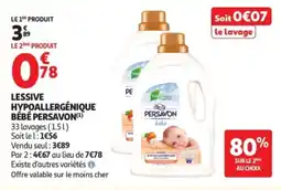 Auchan PERSAVON LESSIVE HYPOALLERGENIQUE BÉBÉ offre