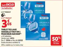 Auchan Auchan TABLETTES LAVE VAISSELLE TOUT EN 1 FRAICHEUR offre
