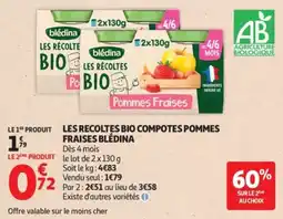Auchan blédina LES RÉCOLTES BIO COMPOTES POMMES FRAISES offre