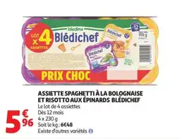 Auchan Blédichef Assiette Spaghetti à la Bolognaise et Risotto aux Épinards offre