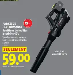 Lidl Parkside performance souffleur de feuilles à turbine 40v offre