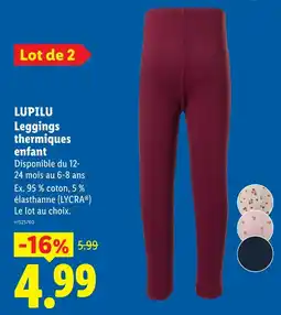 Lidl Lupilu leggings thermiques enfant offre