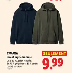 Lidl Esmara sweat zippé homme offre