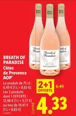 Lidl Breath of paradise côtes de provence aop offre