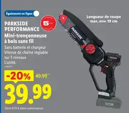 Lidl Parkside performance mini-tronçonneuse à bois sans fil offre