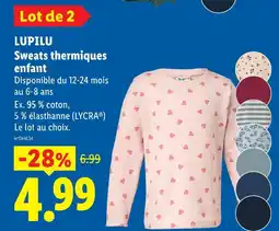Lidl Lupilu sweats thermiques enfant offre