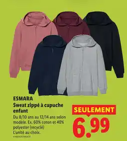 Lidl Esmara sweat zippé à capuche enfant offre