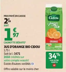Auchan Cidou Jus d'orange bio offre