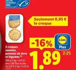 Lidl 2 croques saumon, pommes de terre et légumes offre