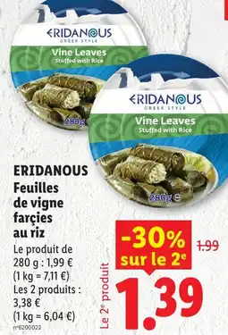 Lidl Eridanous feuilles de vigne farcies au riz offre