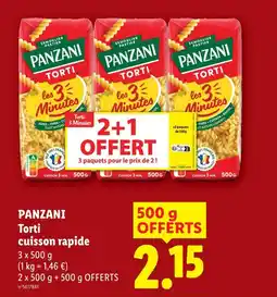 Lidl Panzani torti cuisson rapide offre