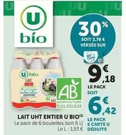 Hyper U U bio - lait uht entier offre