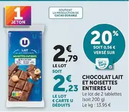 Hyper U U - chocolat lait et noisettes entieres offre