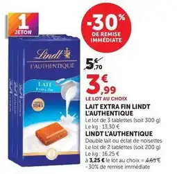 Super U Lindt - lait extra fin l'authentique offre