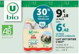 Super U U bio - lait uht entier offre
