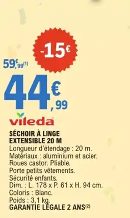 E.Leclerc vileda SÉCHOIR À LINGE EXTENSIBLE 20 M offre