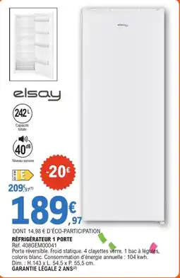 E.Leclerc elsay RÉFRIGÉRATEUR 1 PORTE offre