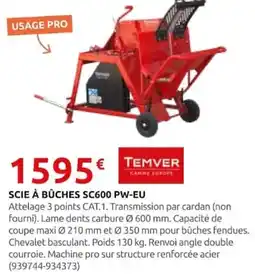 Rural Master TEMVER SCIE À BÛCHES SC600 PW-EU offre