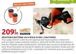 Rural Master Bahco Secateur a batterie 14.4 v 018 & 35 mm + 2 batteries offre
