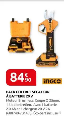 Rural Master Ingco pack coffret sécateur à batterie 20 v offre