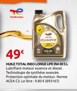 Rural Master Totalenergies huile total ineo longe life 0w-30 5 l offre