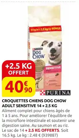 Rural Master Purina croquettes chiens dog chow adult sensitive 14 + 2,5 kg offre