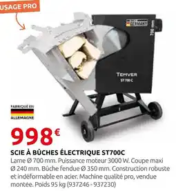 Rural Master Temver scie à bûches électrique st700c offre