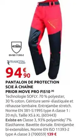Rural Master Francital pantalon de protection scie à chaîne prior move pro fi510 offre