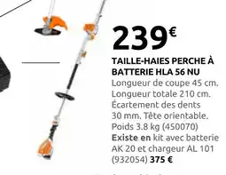 Rural Master Stihl taille-haies perche à batterie hla 56 nu offre
