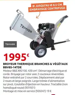 Rural Master Temver broyeur thermique branches & végétaux bbv85-14tde offre