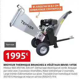 Rural Master Temver broyeur thermique branches & végétaux bbv85-14tde offre