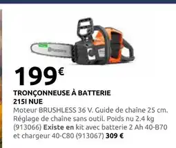 Rural Master Husqvarna tronçonneuse à batterie 215i nue offre