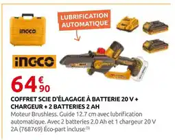 Rural Master Ingco coffret scie d'élagage à batterie 20 v + chargeur + 2 batteries 2 ah offre