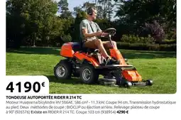 Rural Master Husqvarna tondeuse autoportée rider r 214 tc coupe 94 cm offre