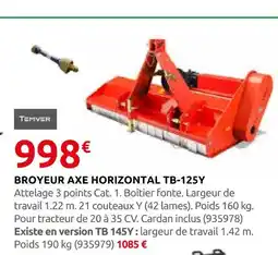 Rural Master Temver broyeur axe horizontal tb-125y offre