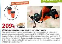 Rural Master Bahco sécateur à batterie 14.4 v ø18 & 35 mm + 2 batteries offre