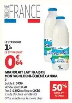 Auchan Candia - grandlait lait frais de montagne demi-écrémé offre
